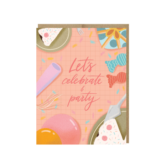 Let's celebrate & party birthday card with calligraphy and envelope