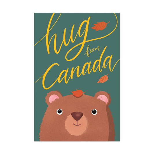 Bear having maple leaf on its head postcard