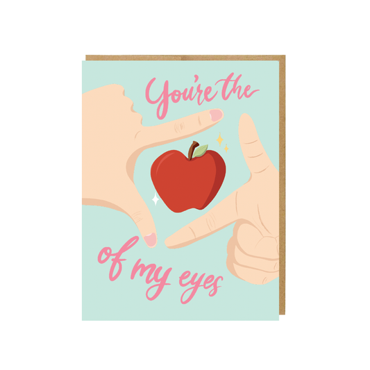 You're the apple of my eyes card with finger camera drawing and calligraphy on envelope