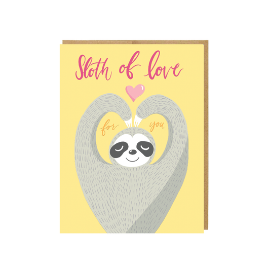 Sloth of love valentine's day card with drawing and envelope