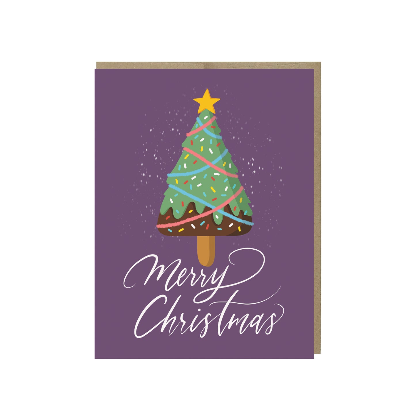 Melting Christmas tree ice-cream card with envelope